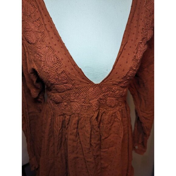 FREE PEOPLE Sugarpie Mini Dress Cinnamon XSMALL Orange Long Sleeve Summer/Fall - Picture 5 of 16